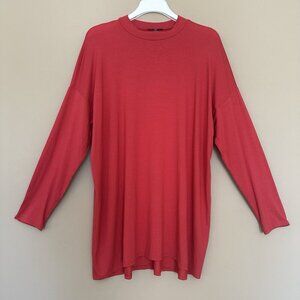 Eileen Fisher L Tunic Long Sleeve Top Stretch Viscose Casual Coral High Neck Lux